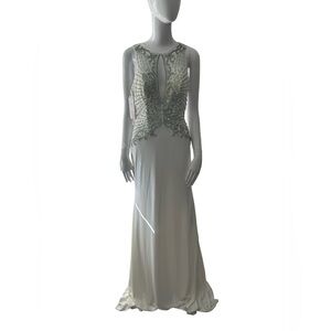 JVN by Jovani White and Green Long Sleeve Dress